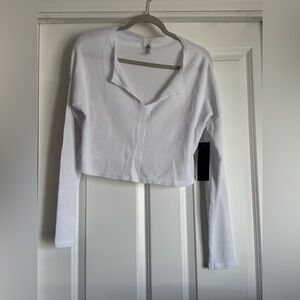 New Mono B Small Solid White Soft Waffle Knit Cotton Blend Long Sleeve Shirt Top